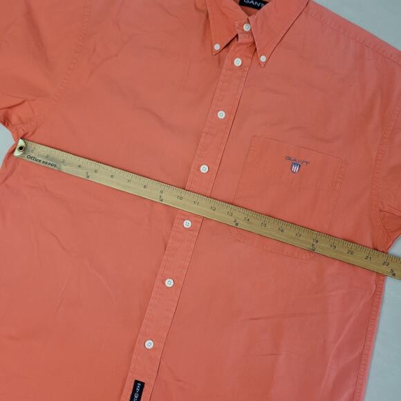 Gant Mens Short Sleeve Peach Poplin Button-Down Shirt Coral Medium 100% Cotton - Picture 7 of 9